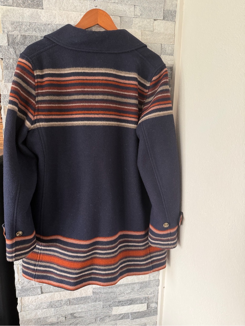 Women’s PENDLETON Arroyo Pea Jacket-Southwest Sunset Striping Along Hem-Blue-2XL - Picture 2 of 8